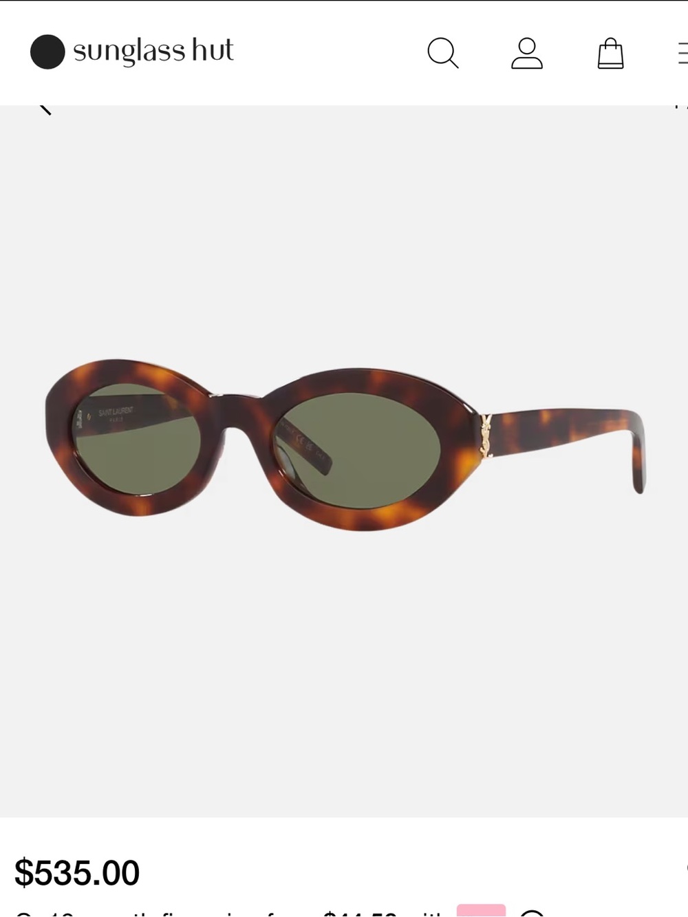 Saint Laurent Tortoiseshell Oval Sunglasses with Green Lenses